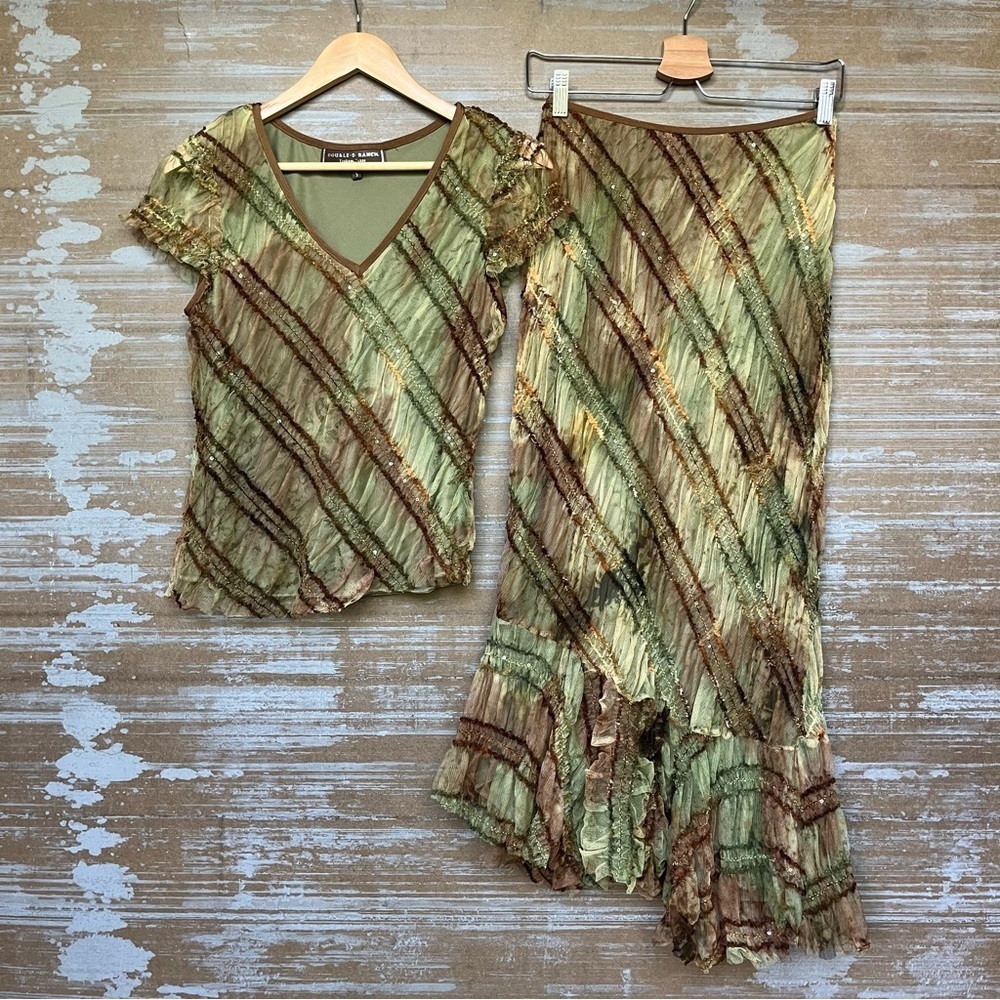 Double D Ranch Ruffle Ombre Striped Skirt Set NFR Western Rodeo Boho Womens S